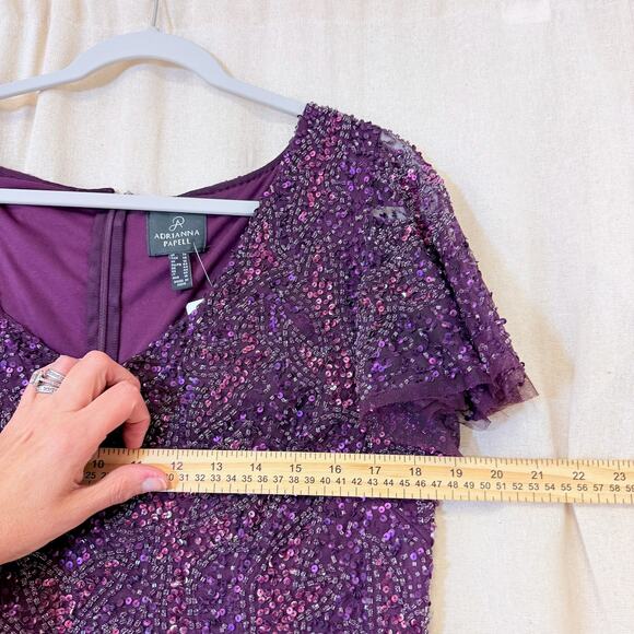 Adrianna Papell Flutter Sleeve Beaded Sequin Dress 14 NYE Glam Cocktail Coquette - Picture 9 of 11